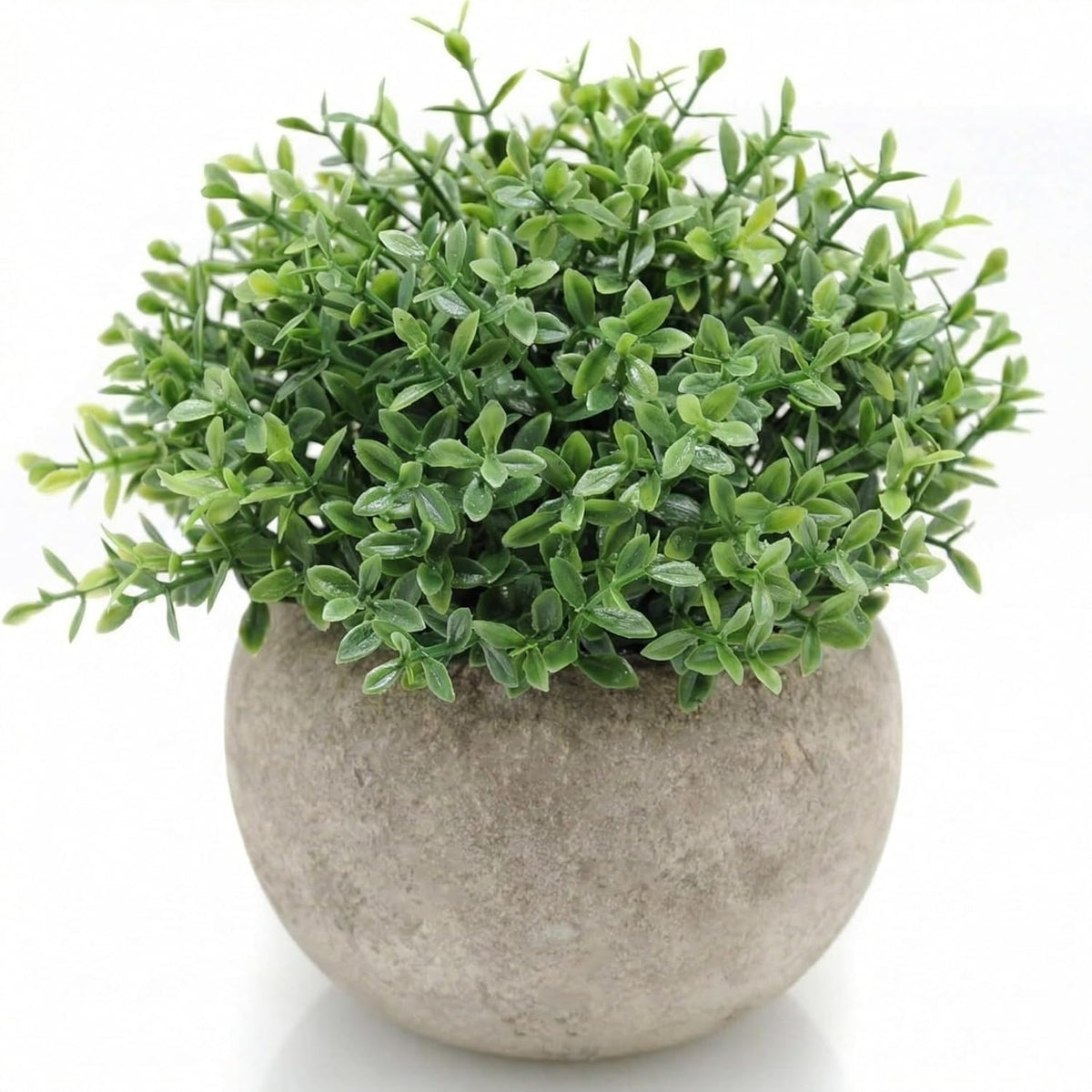 Opps Artificial Plastic Mini Plants Unique Fake Fresh Green Grass Flower in Gray Pot for Home Décor – Set of 3