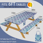 Fitted Waterproof Picnic Table Cover with Bench Covers Elastic Reusable Camping Table Cloths for 6Ft Rectangle Tables Summer Camp Motorhome Party Gear Outdoors Car Travel Trailer Gadgets Gift