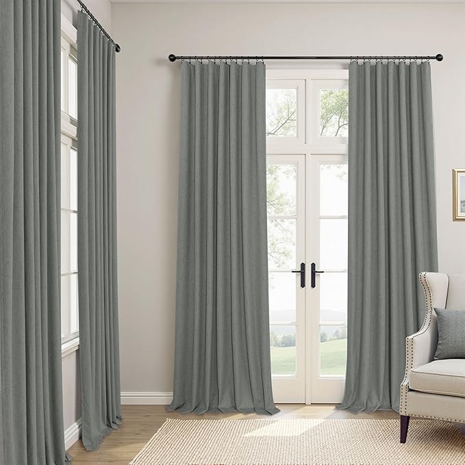Dark Grey Curtains 108 Inches Long 2 Panels Set - Image 2