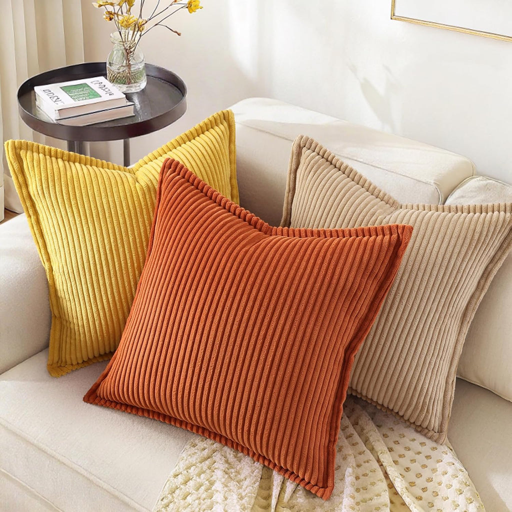 decorUhome Fall Corduroy Rust Throw Pillow Covers 18x18 Set of 2