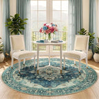 RELEANY Area Rugs 5ft Washable Non-Slip, Floral Vintage Distress Print Pattern - Image 2