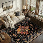 Area Rugs 5'x8' Washable Non-Slip, Floral Vintage Distress Print Pattern - Image 2