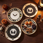 4 Pcs Tile Stoneware 24k Gold Accent Halloween Dessert Plates Ceramic