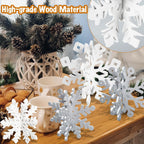 Wooden Snowflake Decorations, 3D Christmas Table Decorations, Set of 6