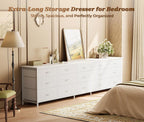 Huuger 78.7 inch Long Dresser for Bedroom, 15 Drawer Fabric Dresser for Closet, Large TV Stand for 65, 75, 85 inch TV, Wide Chest of Drawer with Storage, 78.7" W x 12.9" D x 26.7" H, White