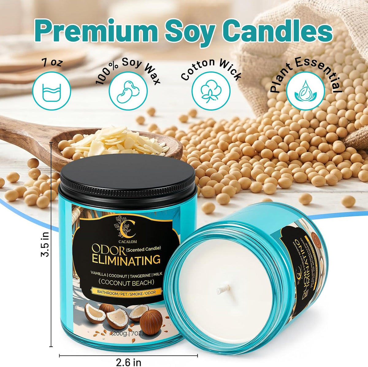 C
CACALOM
Odor
Eliminating
Candle,
Home
Scented
Candles,
Coconut
Beach,
7oz