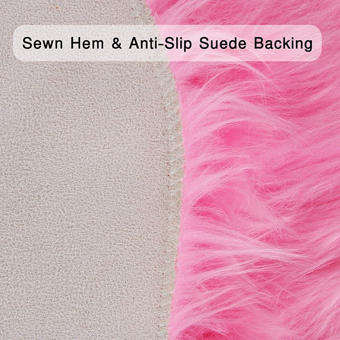 duduta Hot Pink Faux Sheepskin Throw Rug 2x3 ft, Fluffy Shag Rug - Image 4