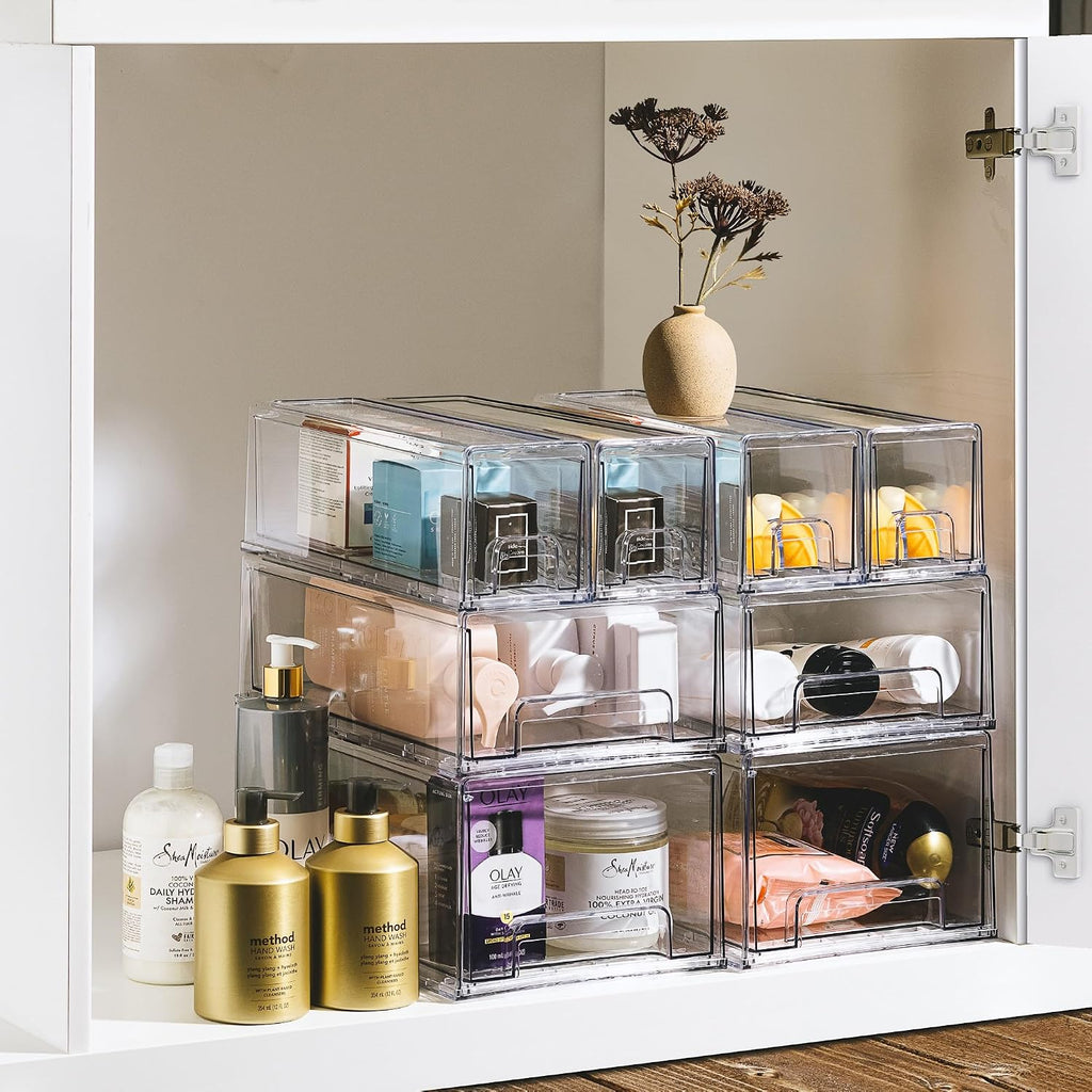 Sorbus Clear Stackable Storage Drawers with Pull-Out Bins (Small, 2 Pack)