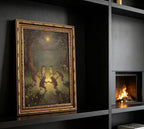 Vintage Gold Framed Frog Wall Art,Frogs Dancing in Moonlight Forest Painting Canvas Prints,Whimsical Animal Wall Decor,Retro Country Toad Poster Artwork for Corridor Living room Bedroom Kitchen