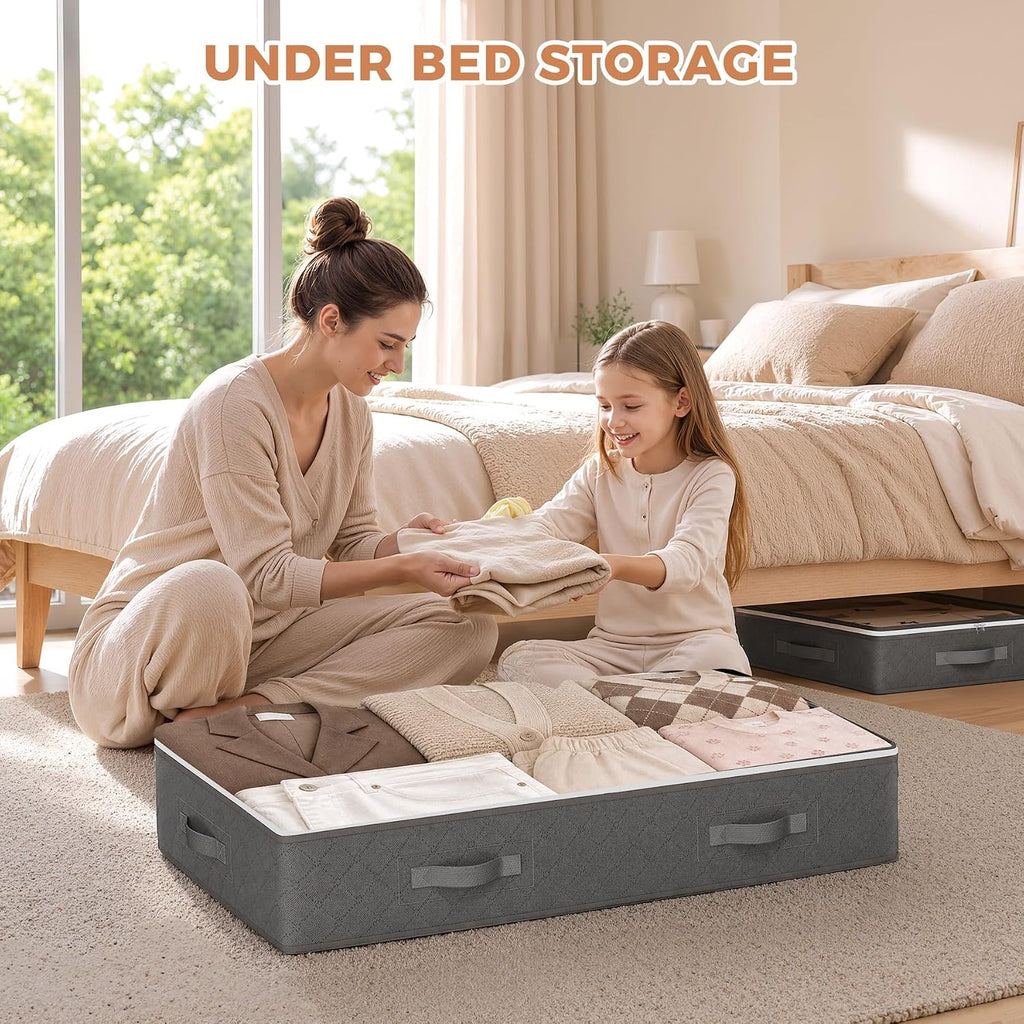 Budding Joy 60L Under Bed Storage Containers, 4 Pack Closet Organizers Grey