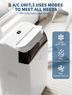 14,000 BTU Portable Air Conditioner for 750 Sq.Ft - 3-in-1 AC Unit with Cooling, Dehumidifier & Fan Modes, Remote Control, Timer & Ultra-Quiet Operation for Home/Office