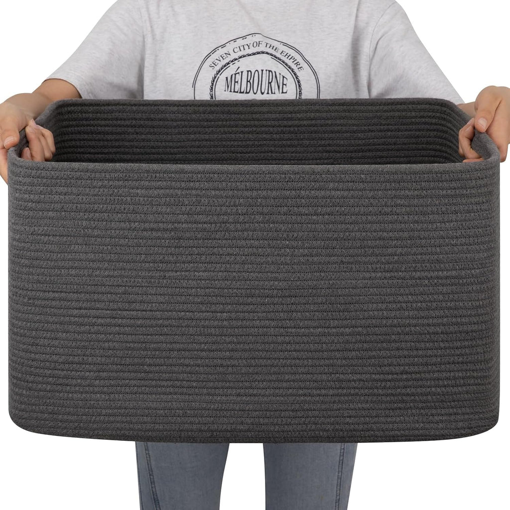 OIAHOMY 75L Large Blanket Basket Woven Rope Storage Basket Dark Grey