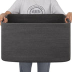 OIAHOMY 75L Large Blanket Basket Woven Rope Storage Basket Dark Grey