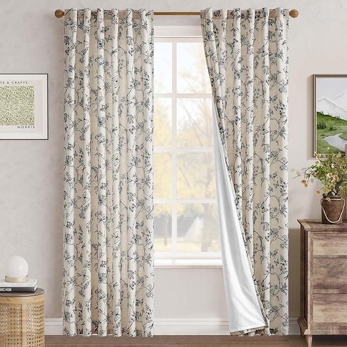 jinchan Floral Curtains Lined Linen Blend Curtain - Image 7