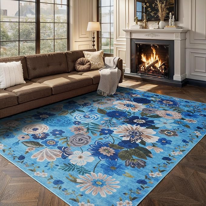 Area Rugs 10x14 Living Room, Non Slip Machine Washable Floral Rugs, Low Pile - Image 7