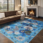 Area Rugs 10x14 Living Room, Non Slip Machine Washable Floral Rugs, Low Pile - Image 7