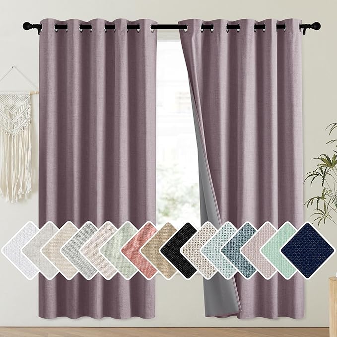 NICETOWN Chaise Mauve Vintage Linen 100% Blackout Curtains by NICETOWN