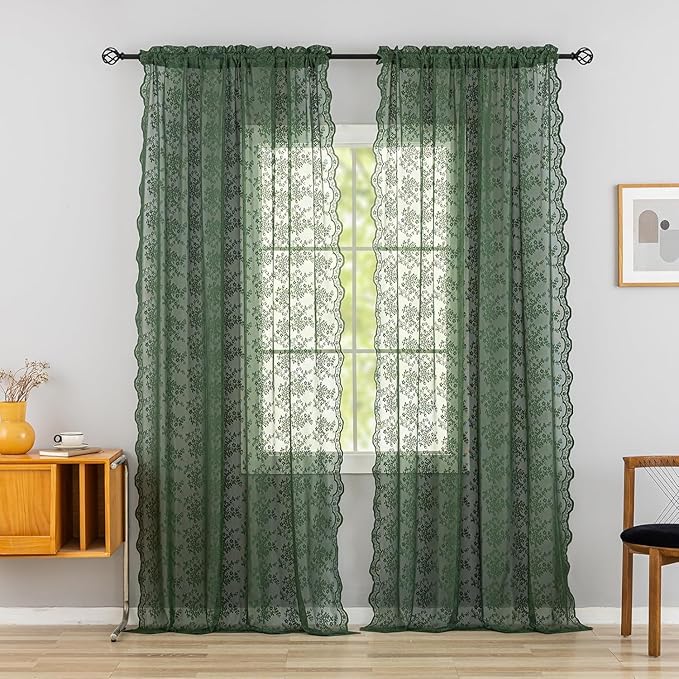 YJ YANJUN Vintage Lace Curtains 108 Inches Long- Victorian Floral Pattern Dark by YJYANJUN