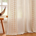 jinchan Boho Curtains for Bedroom Linen Blend Boho Curtains 96 Inches Long 2 Panels Farmhouse Embroidered Drapes for Living Room Drapes Light Filtering Grommet Window Traetments Gold on Beige