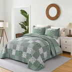 Mybedsoul Boho Quilt King Size, Patchwork Floral Bedding Set, Green