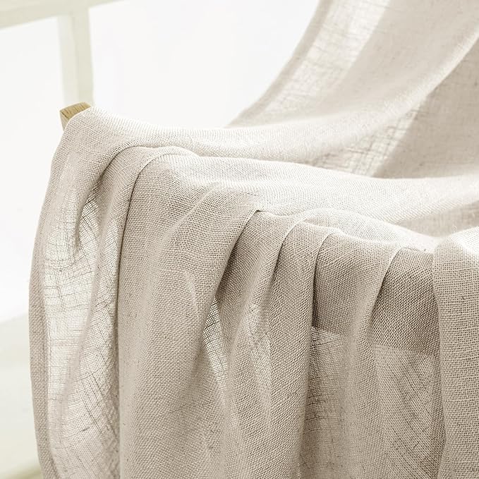 MIULEE Cream Linen Curtains 84 Inch Length 2 Panels - Image 6