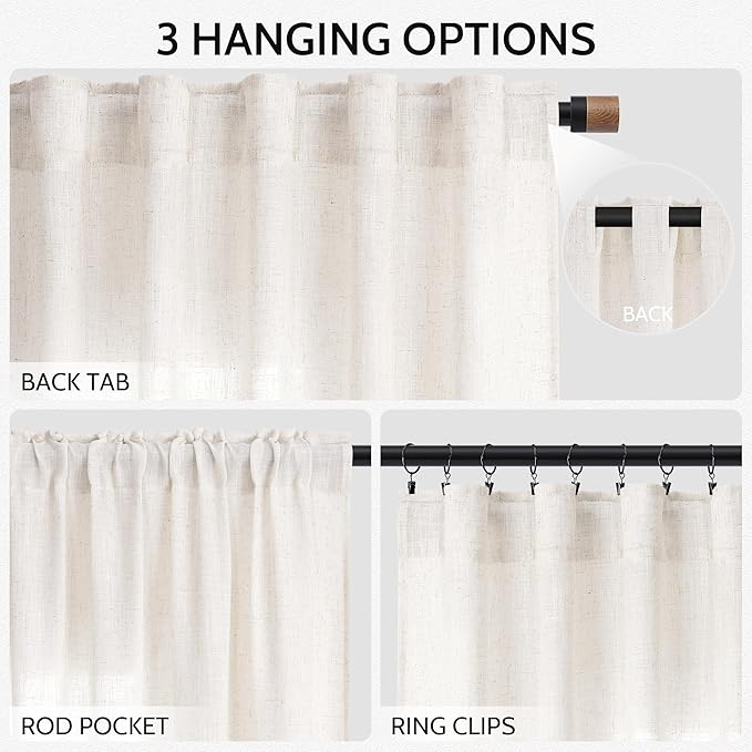 Nanspring Ivory White Curtains 80 Inches Length - Image 2