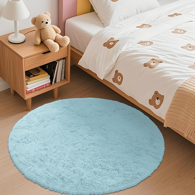 OLANLY Light Blue Round Rugs for Bedroom - Image 3