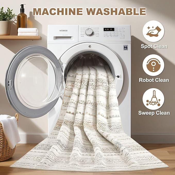 Nakagishi 10x14 Area Rugs Living Room: Washable Boho Large Neutral Modern Soft - Image 2