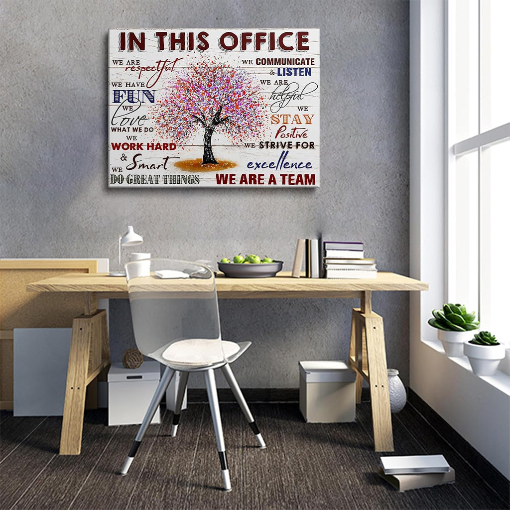 HDXUFJQ Office Inspirational Wall Art In This Office Canvas Wall Decor Team Rules Motivation Positive Quotes Pictures Prints Teamwork Painting for Home Office Ready to hang(12"x16")