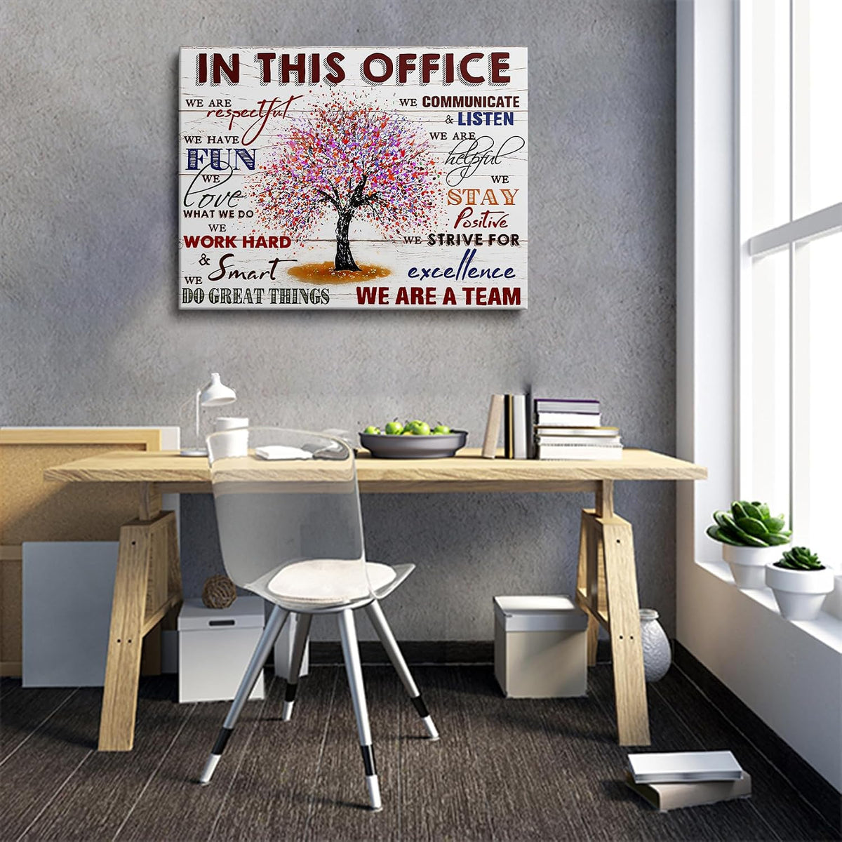 HDXUFJQ Office Inspirational Wall Art In This Office Canvas Wall Decor Team Rules Motivation Positive Quotes Pictures Prints Teamwork Painting for Home Office Ready to hang(12"x16")
