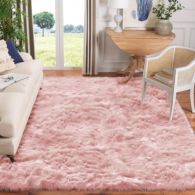 Goolela Pink Area Rug 8x10 Fluffy Fuzzy Furry Rug by Goolela