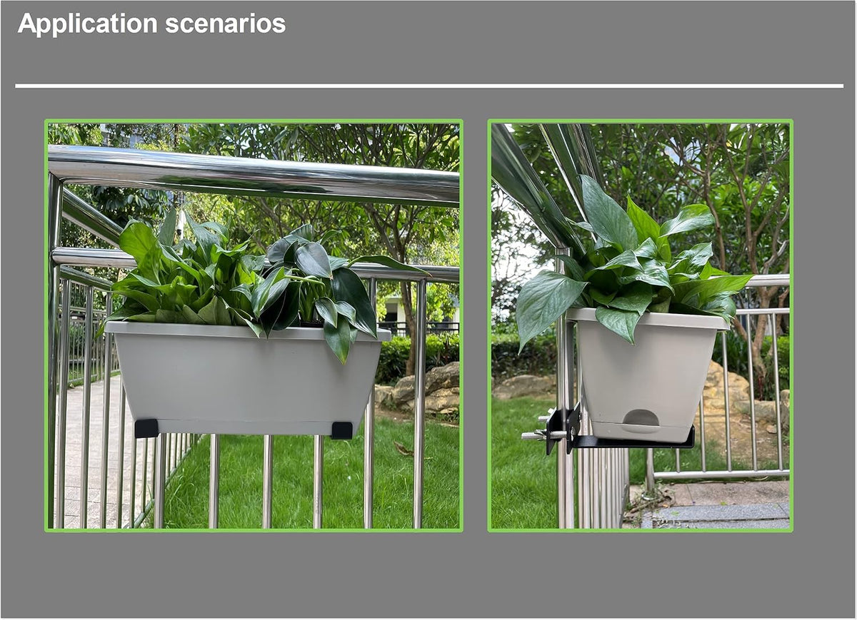ZenSen Deck Railing Planter Box Brackets, Deck and Fence Rail Universal Planter Box Outdoor Hanging Brackets, Window Box Brackets, Fence Flower Box Brackets, Heavy Duty Iron (6Inch), Black, YS21TL-6in