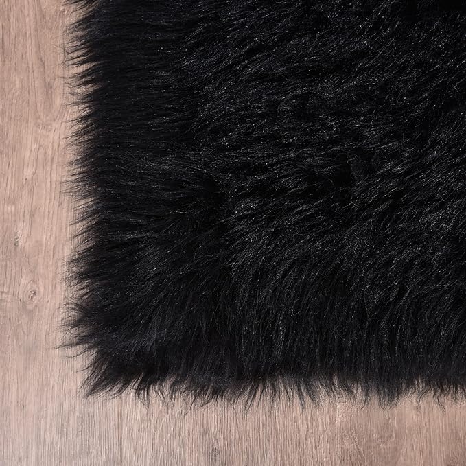 Goolela Black Round Rug 4ft Circle Fluffy Fuzzy Furry Rug - Image 7