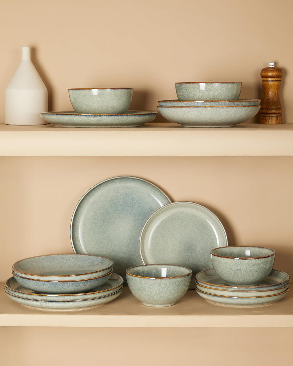 Ceramic Dinnerware Sets for 6, 18pcs Plates and Bowls Sets Dish Set