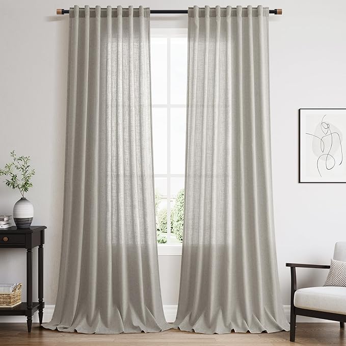 Silver Grey Linen Curtains 120 Inch Extra Long by Nanspring