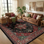 Area Rugs 5'x7' Washable Non-Slip, Floral Vintage Distress Print Pattern by RELEANY