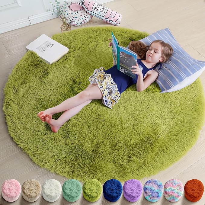 Amdrebio Grass Green Round Area Rug 7Ft by Amdrebio