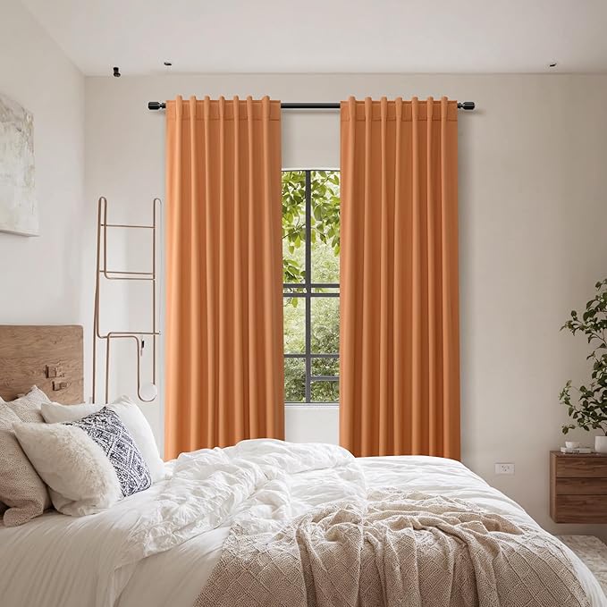 Guken Orange 100% Blackout Linen Curtains 108 Inch Length 2 Panels Set - Image 9