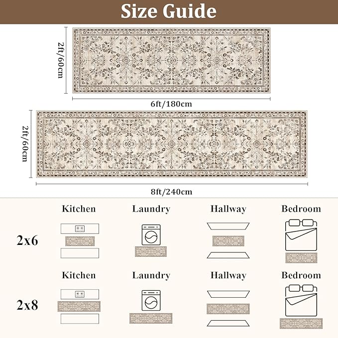 Yamaziot Washable Runner Rug 2x8 – Non Slip Boho Floral Hallway Runner Rug - Image 2