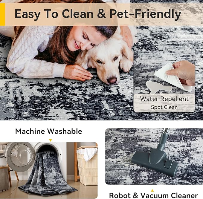 Washable Area Rugs 5'x7' Non-Slip Modern Abstract Soft - Image 4