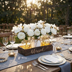 3 Pcs Mason Jar Table Centerpieces for Dining Room with Wood Tray&Led Light