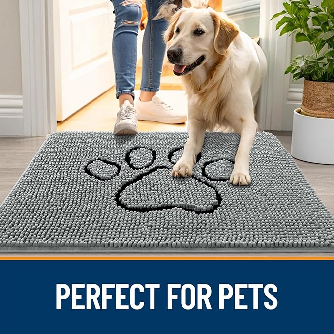 OLANLY Dog Door Mat for Muddy Paws 40x32, Paw Print Design, Absorbs Moisture - Image 6
