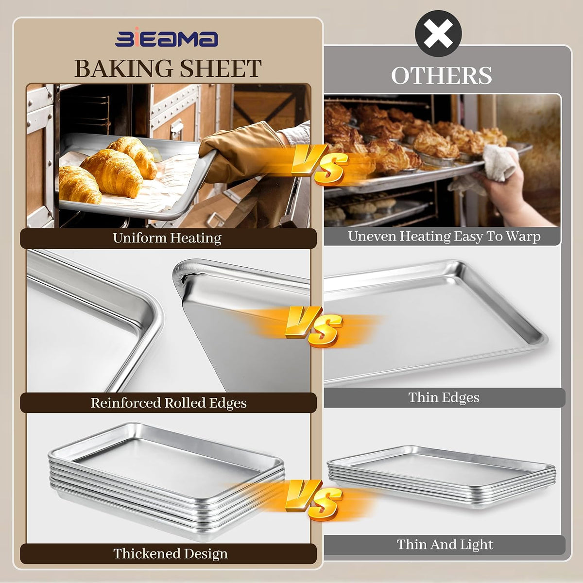 BIEAMA 6 Pack 26" x 18" Full Size Baking Sheet Pan, Aluminum Commercial Pan