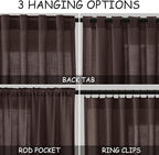 Coffee Linen Semi Sheer Curtains 120 Inches Long 2 Panels Set Back Tab Loop - Image 3