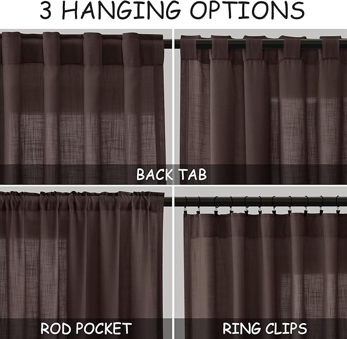 Nanspring Coffee Linen Blend Drapes 84 Inch Length 2 Panels Set Back Tab Rod - Image 3