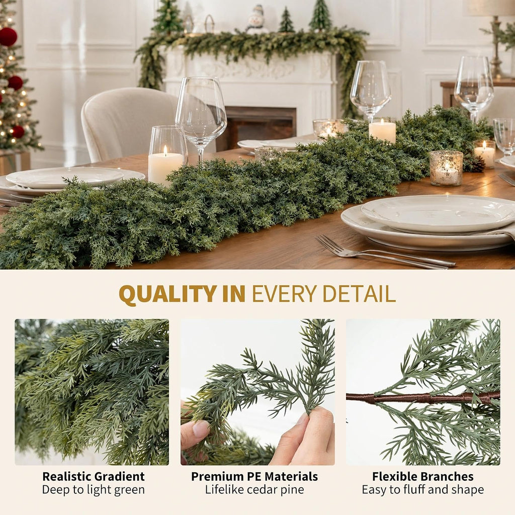 2PCS 6FT Real Touch Artificial Cedar Garland for Christmas Decor