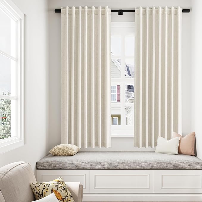 Guken 100% Blackout Linen Curtains 63 Inch Length 2 Panels Set - Image 8