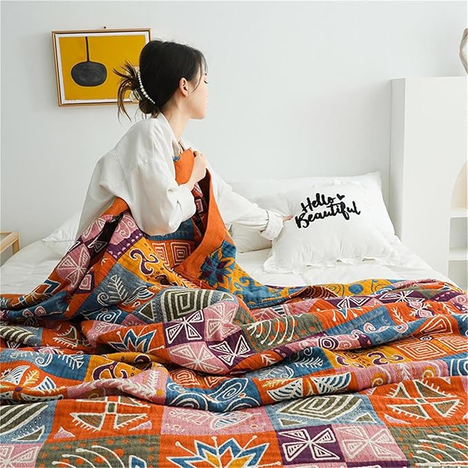 MSGKV Boho Throw Blanket 90''x98'' 100% Cotton Spring Blanket - Image 6