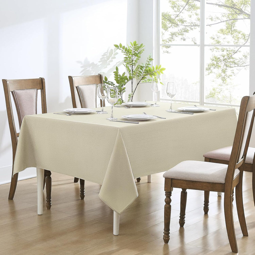Faux Linen Rectangle Tablecloths 60x84in Beige Waterproof 1 Pack
