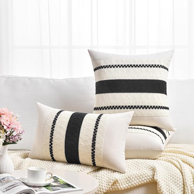 Fancy Homi Set of 1 Boho Black Long Lumbar Decorative Throw Pillow Cover 14x24 - Image 6